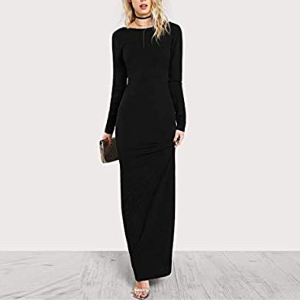 COS Black Long Sleeve Low Back Belted Maxi Dress size S
